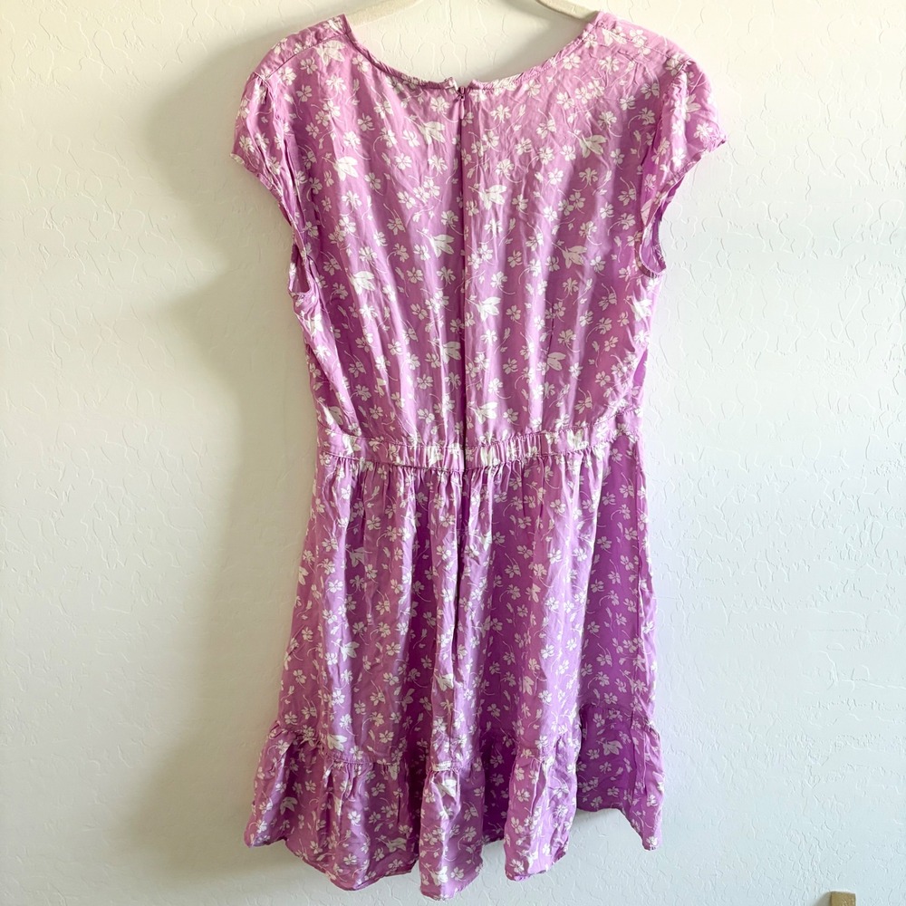 J. Crew Wrap Dress Floral Print Purple White Cap Sleeve Ruffle Midi Size 6 - Picture 6 of 8